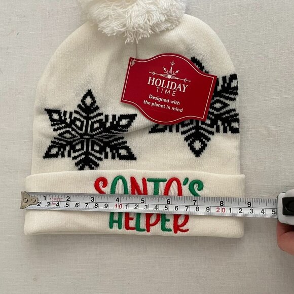 Holiday Time Womens Santas Helper Pom Pom Knit Beanie Hat Winter White - Picture 6 of 7